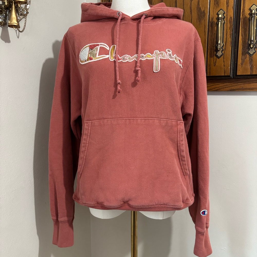 Champion Reverse Weave Hooded Pullover Sweatshirt Size Small Red Sandalwood - Picture 3 of 9